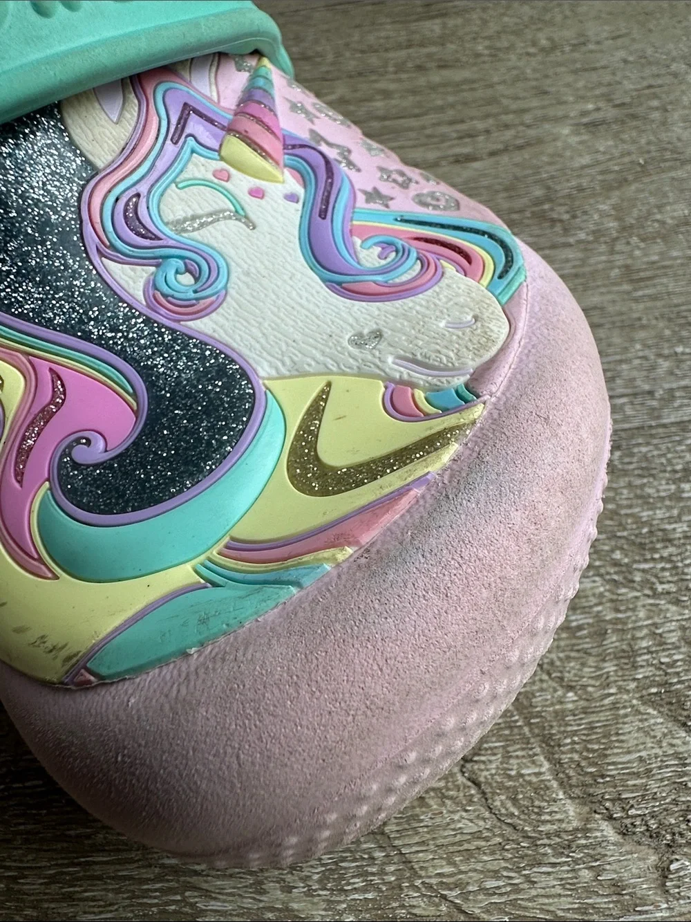 CROCS Kids Pink Unicorn Clogs with Mint Strap